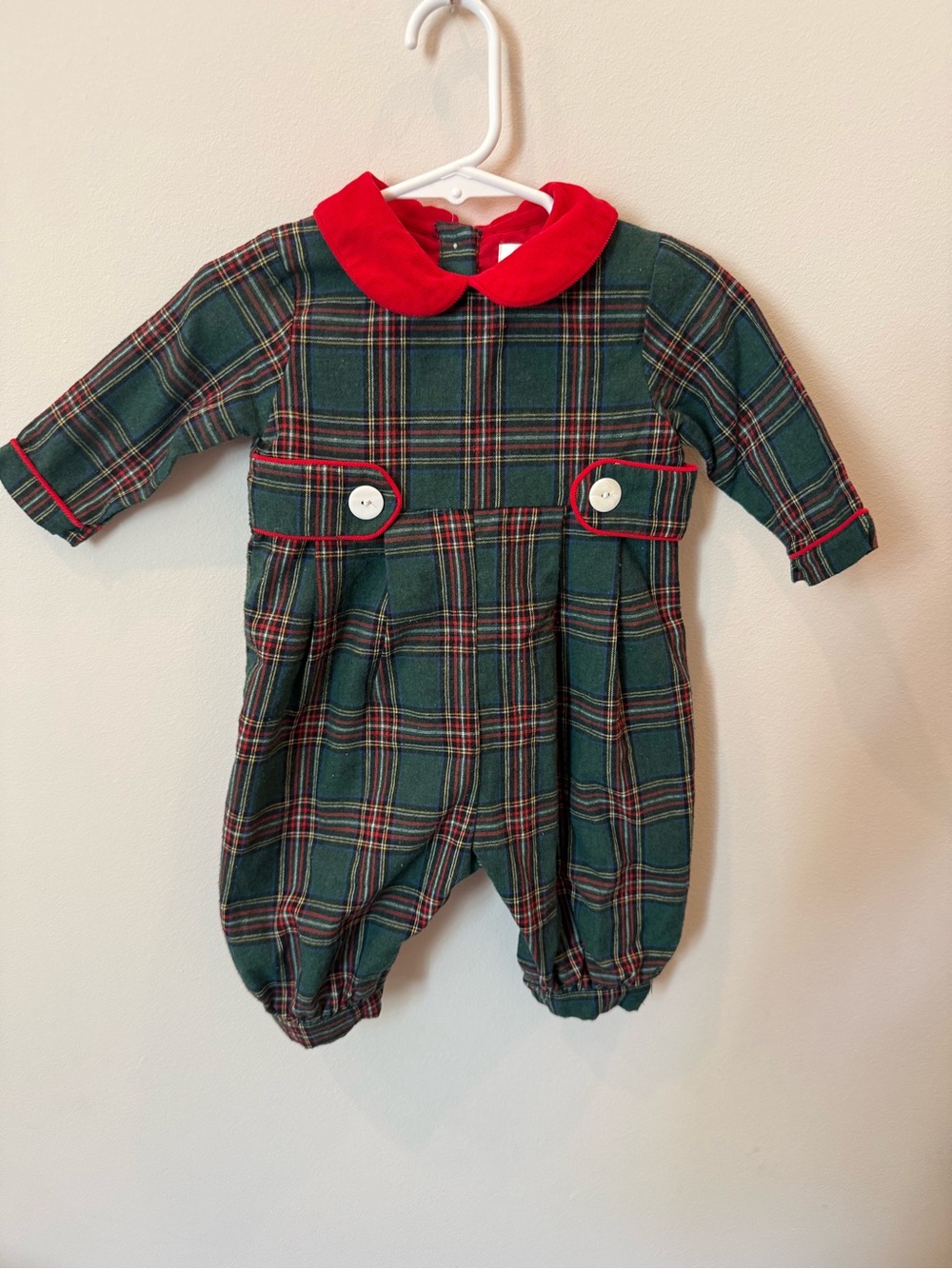 Cecil and Lou 3M Christmas Tartan Plaid Long Romper Red Green